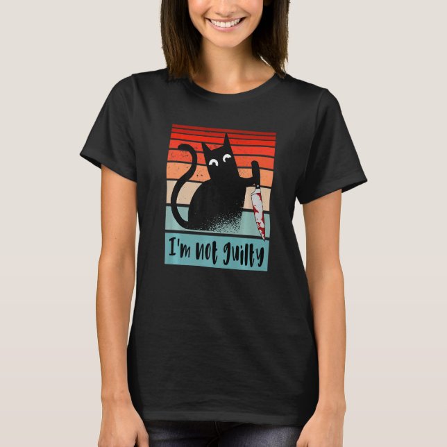 I'm not guilty Innocent Cat with knife Funny Hallo T-Shirt (Front)