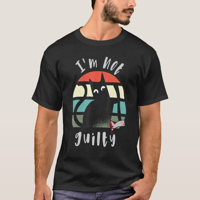 I'm not guilty Innocent Cat with knife  Halloween  T-Shirt (Front)
