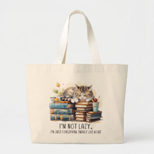 I'm Not Lazy Cute Cat Large Tote Bag