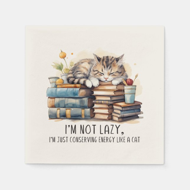 I'm Not Lazy Cute Cat Napkin (Front)
