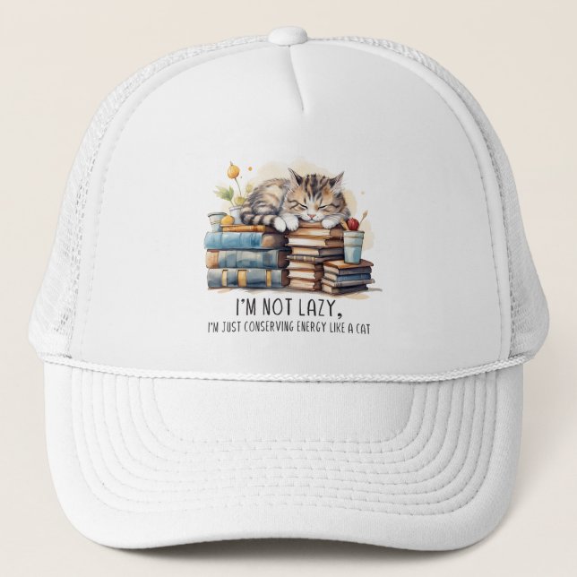 I'm Not Lazy Cute Cat Trucker Hat (Front)