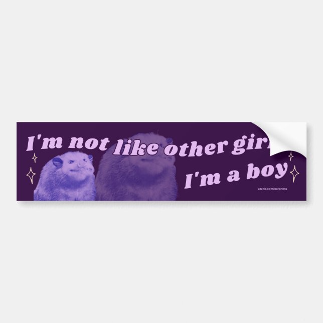 I'm not like other girls I'm a boy, possum funny Bumper Sticker (Front)