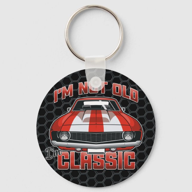 I'm Not Old I'm Classic - Retro Red Muscle Car Key Ring (Front)