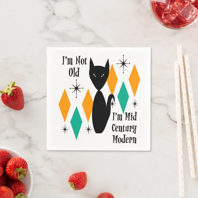 I'm Not Old I'm Mid Century Modern Funny Cat Stars Napkin (Insitu)
