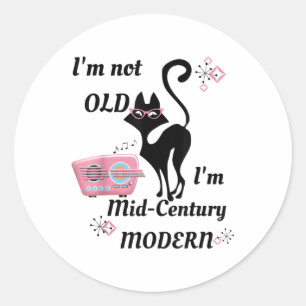 Im Not Old Im Mid-century Modern Retro Cat & R Classic Round Sticker