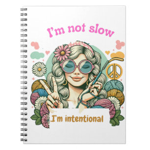 "I'm not slow, I'm intentional - Retro knitting hu Notebook
