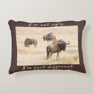 I'm not ugly wildebeest photo with text decorative cushion