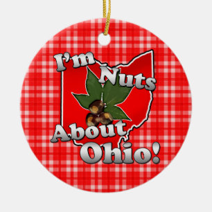 I'm Nuts About Ohio, Funny Red Buckeye Nut Ceramic Tree Decoration