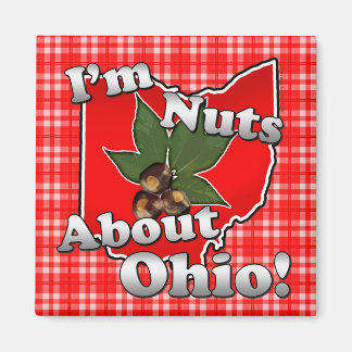 I'm Nuts About Ohio, Funny Red Buckeye Nut Magnet