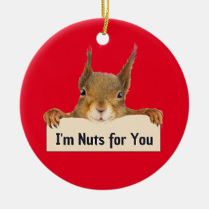 I'm Nuts for You Squirrel Face Editable Text Ceramic Tree Decoration