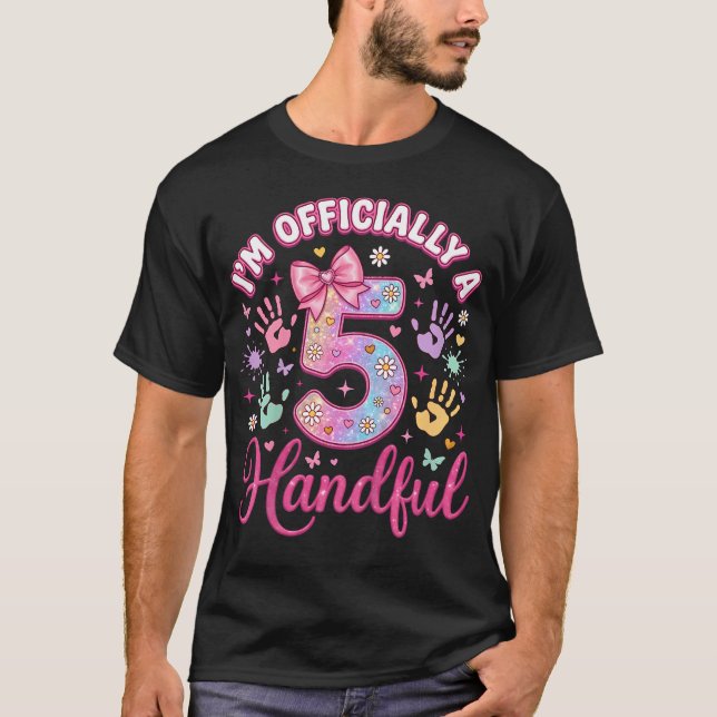 I'M Officially A Handful Five Pink Bow 5Th T-Shirt (Front)