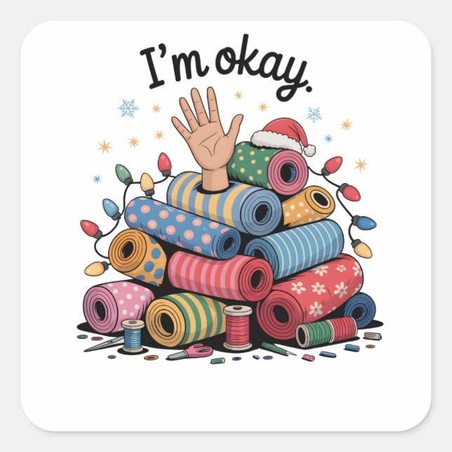 I'm Okay Funny Quilting Christmas Lovers Square Sticker (Front)