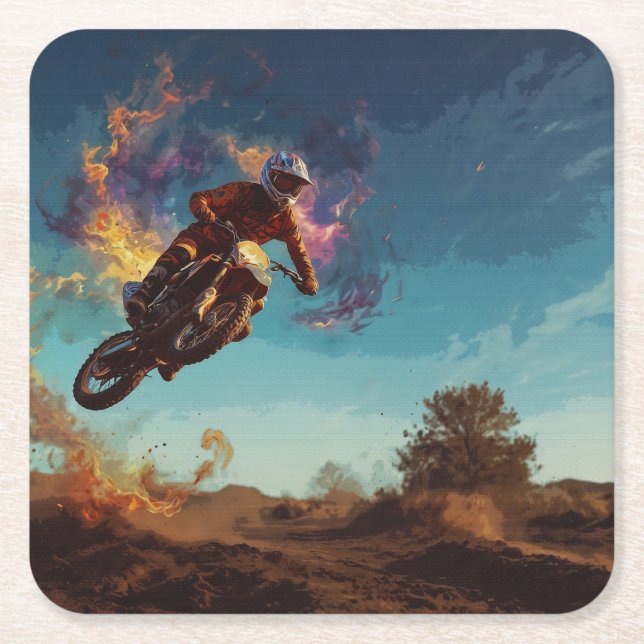 I'm On Fire - Motocross Rider Square Paper Coaster (Front)