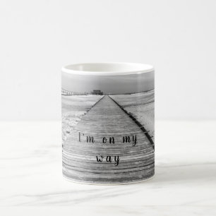 I'm on my way to the beach black and white photo coffee mug