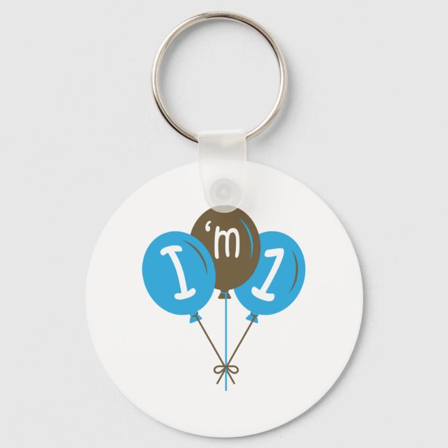 I'm One 1st Birthday Blue Balloon Gift Key Ring (Front)