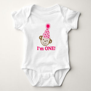 I'm ONE First Birthday Monkey Party Hat Creeper