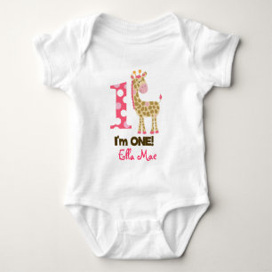 Im ONE Pink Giraffe 1st Birthday Creeper Bodysuit