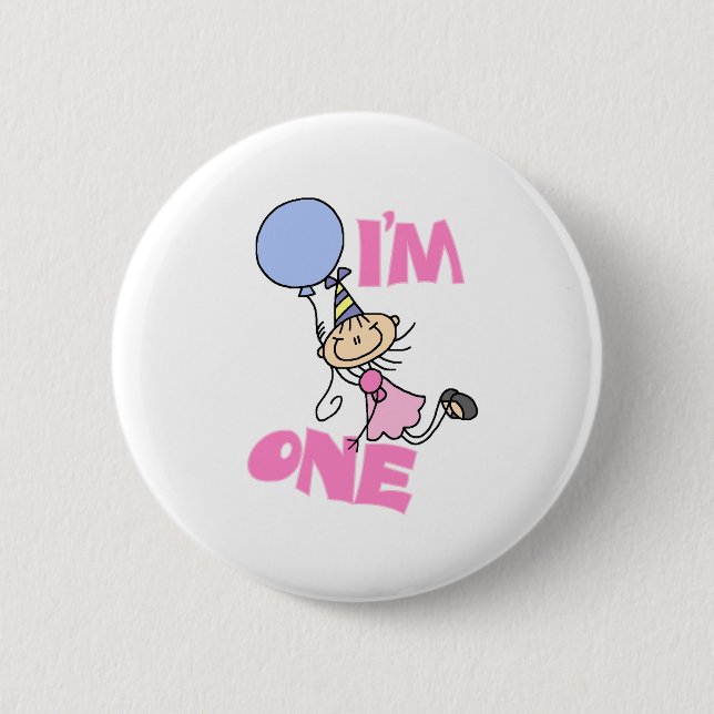 I'm One Stick Figure Girl Birthday 6 Cm Round Badge (Front)
