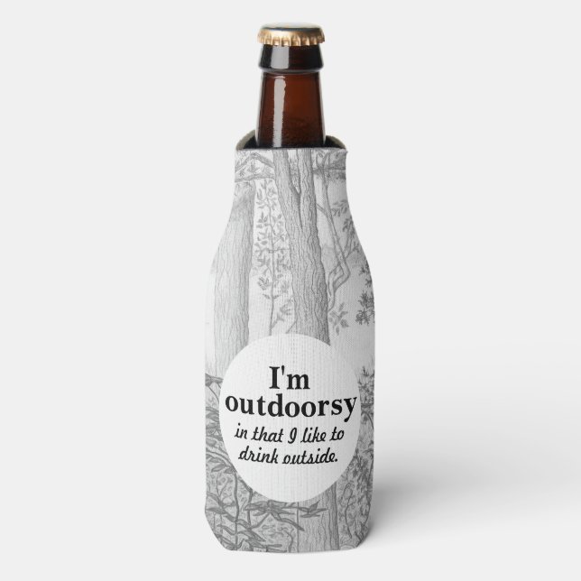 I'm Outdoorsy Lake & Woods Graphite Pencil Drawing Bottle Cooler (Bottle Front)