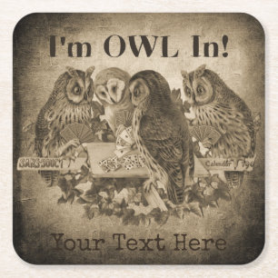 "I'm Owl In" (All In) Funny Poker Night Square Paper Coaster