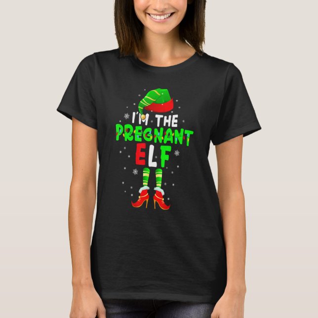 I'm Pregnant Elf Pregnancy Announcement Christmas  T-Shirt (Front)