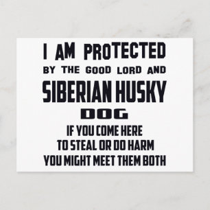 I'm protected by good lord and Siberian Husky dog Postcard