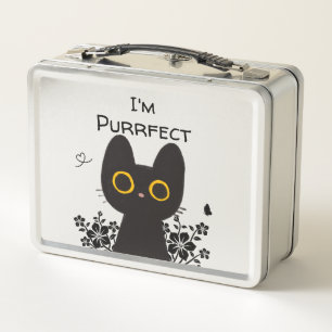 I'm Purrfect Cute Black Cat Metal Lunch Box