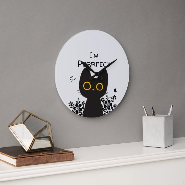 I'm Purrfect Cute Black Cat Wall Clock (Office)