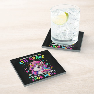 Im Ready for 4th Grade Unicorn First Day of School Glass Coaster