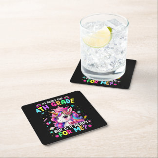 Im Ready for 4th Grade Unicorn First Day of School Square Paper Coaster