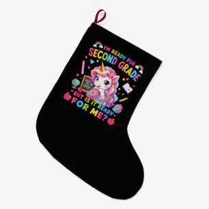 Im Ready for Second Grade Unicorn First Day Large Christmas Stocking