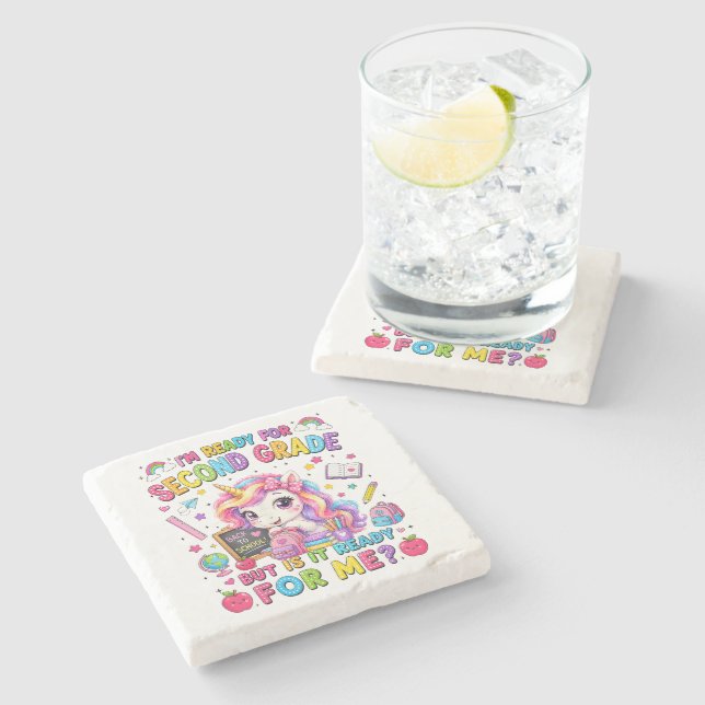 Im Ready for Second Grade Unicorn First Day Stone Coaster (Side)