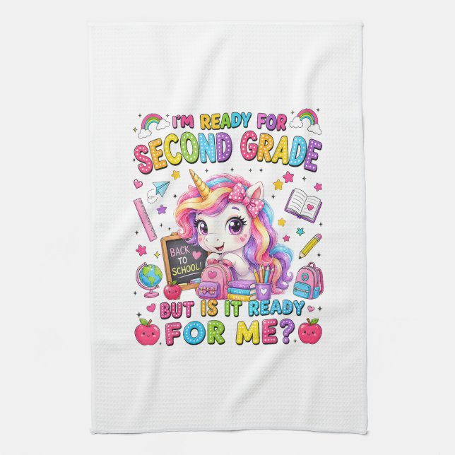 Im Ready for Second Grade Unicorn First Day Tea Towel (Vertical)