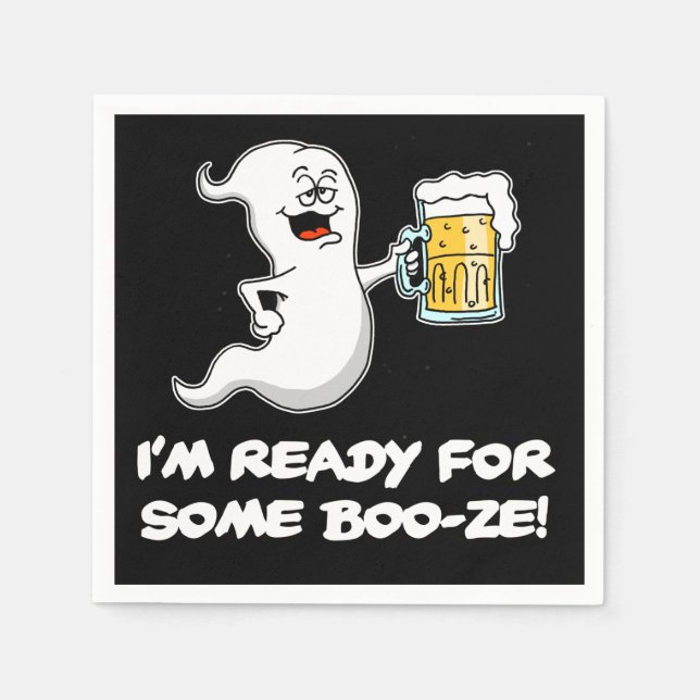 I'm Ready For Some Boo-ze Funny Ghost and Beer Napkin (Front)