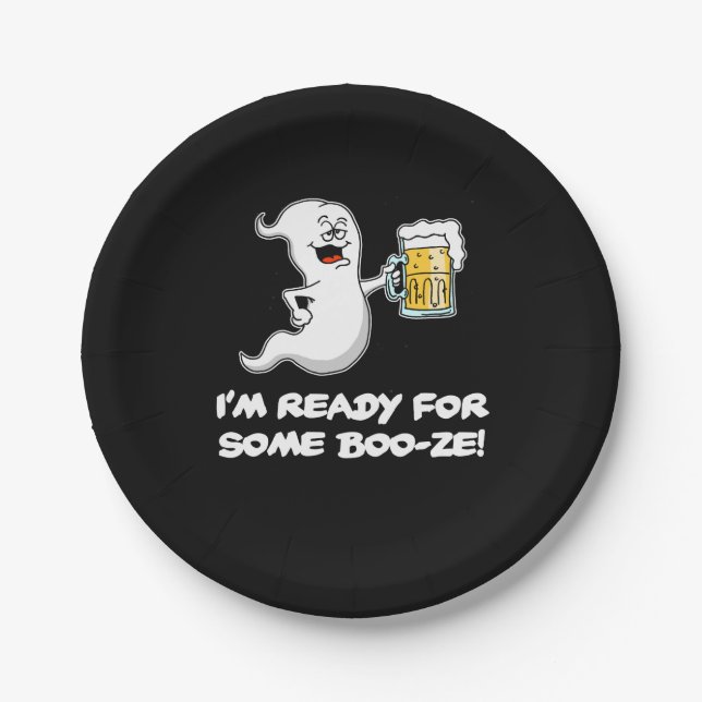 I'm Ready For Some Boo-ze Funny Ghost and Beer Paper Plate (Front)