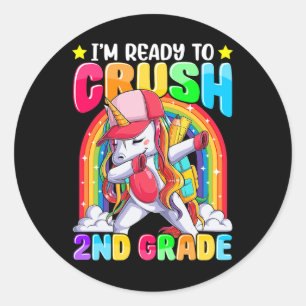 I'm Ready to Crush 2nd Grade Dabbing Unicorn Back  Classic Round Sticker