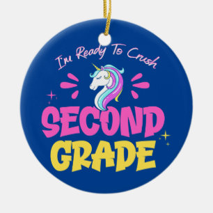 I'm Ready To Crush 2nd Grade Unicorn Girl Kid Ceramic Tree Decoration