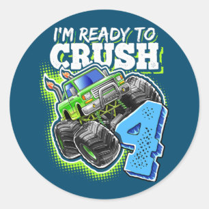 I'm Ready To Crush 4 Monster Truck 4th Birthday Classic Round Sticker
