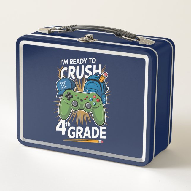 I'm Ready to Crush 4th Grade Back to School Gamer Metal Lunch Box (Front)