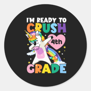 I'm Ready To Crush 4th Grade Unicorn Heart 1st Day Classic Round Sticker