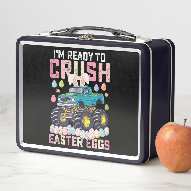 I'm Ready To Crush Easter Eggs Monster Truck Metal Lunch Box (In Situ)