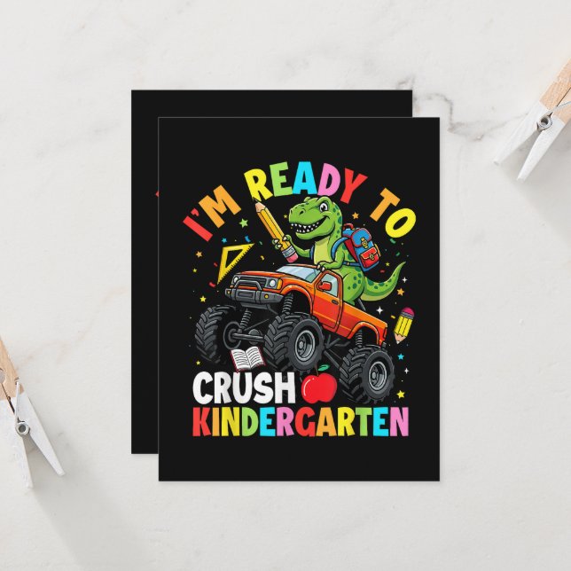 I'm Ready to Crush Kindergarten First Day dinosaur Invitation (Front/Back In Situ)