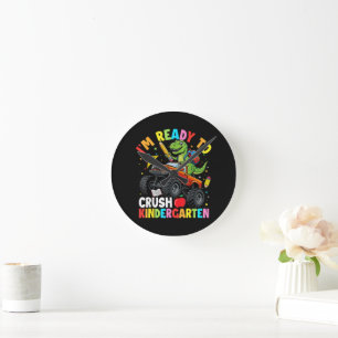 I'm Ready to Crush Kindergarten First Day dinosaur Round Clock