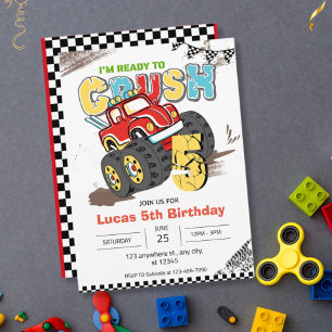 I'm Ready to Crush Monster Truck 5th birthday Boy  Invitation
