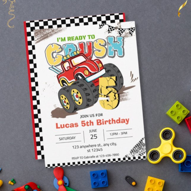 I'm Ready to Crush Monster Truck 5th birthday Boy  Invitation (Creator Uploaded)