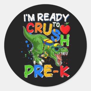 I'm Ready To Crush PreK T Rex Dino Holding Pencil Classic Round Sticker