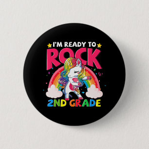 I'm Ready To Rock 2nd Grade Unicorn Girls Back To 6 Cm Round Badge