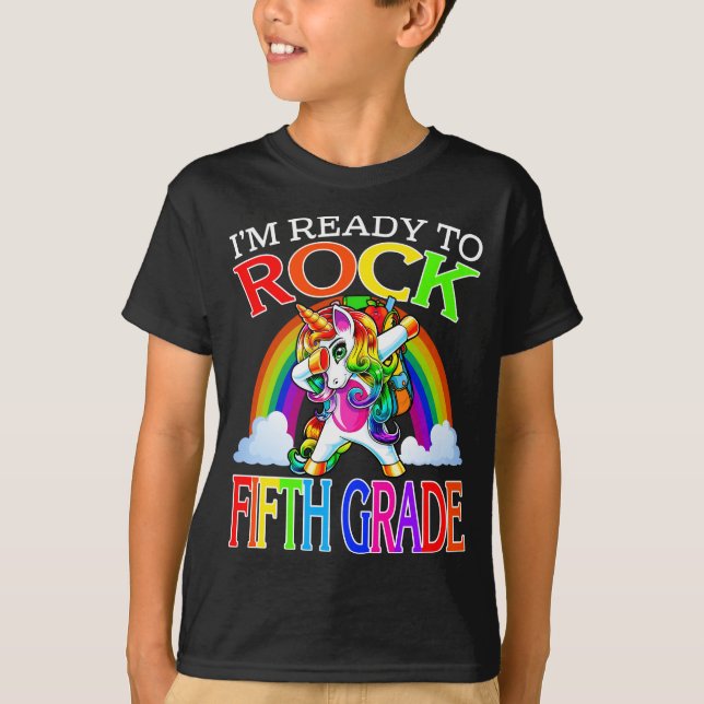 I'm Ready To Rock Fifth Grade Unicorn Rainbow  T-Shirt (Front)