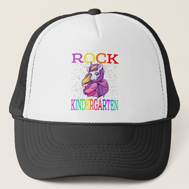 I'm Ready To Rock Kindergarten Back To School Trucker Hat (Front)