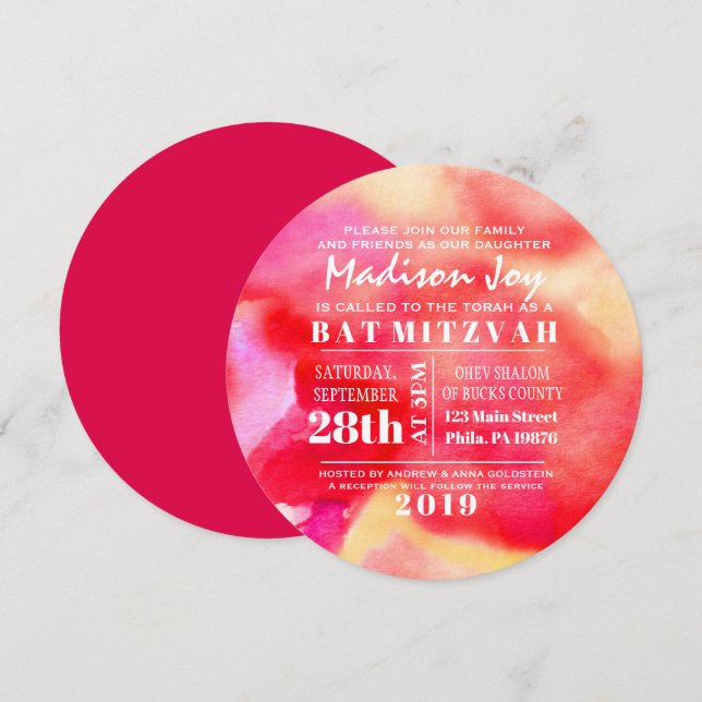 I'M RED WATERCOLOR  Bat Mitzvah Invitation (Front/Back)